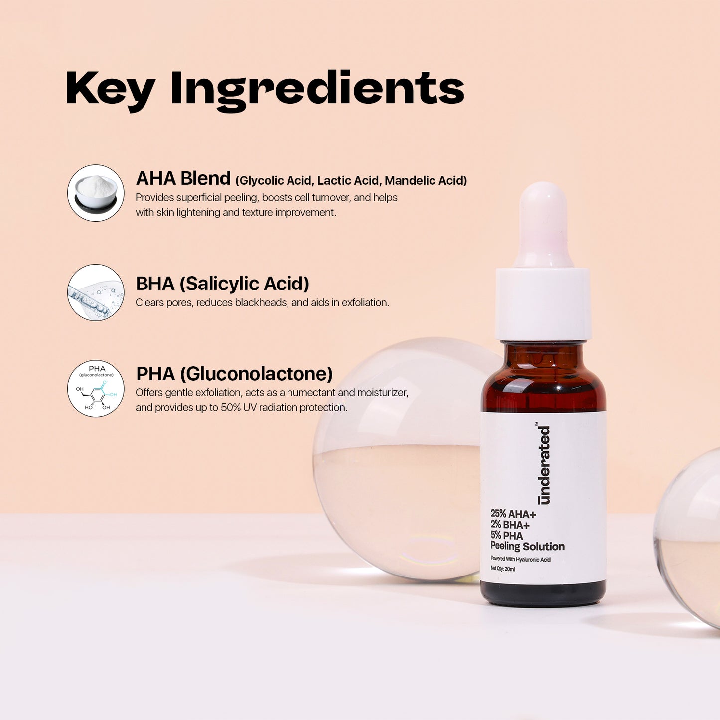 25% Aha + 2% Bha + 5% Pha Peeling Solution - 20g | For Deep Exfoliation and Glowing Skin