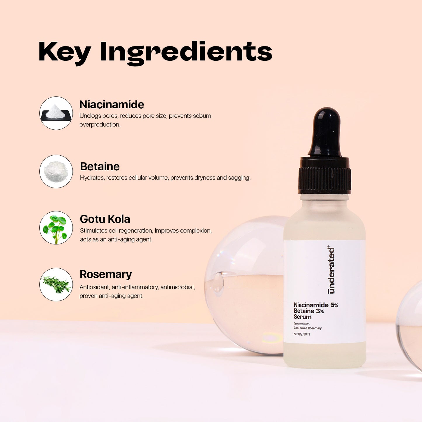 Niacinamide 5% Betaine 3% Serum - 30ml | Reduces Excess Oil