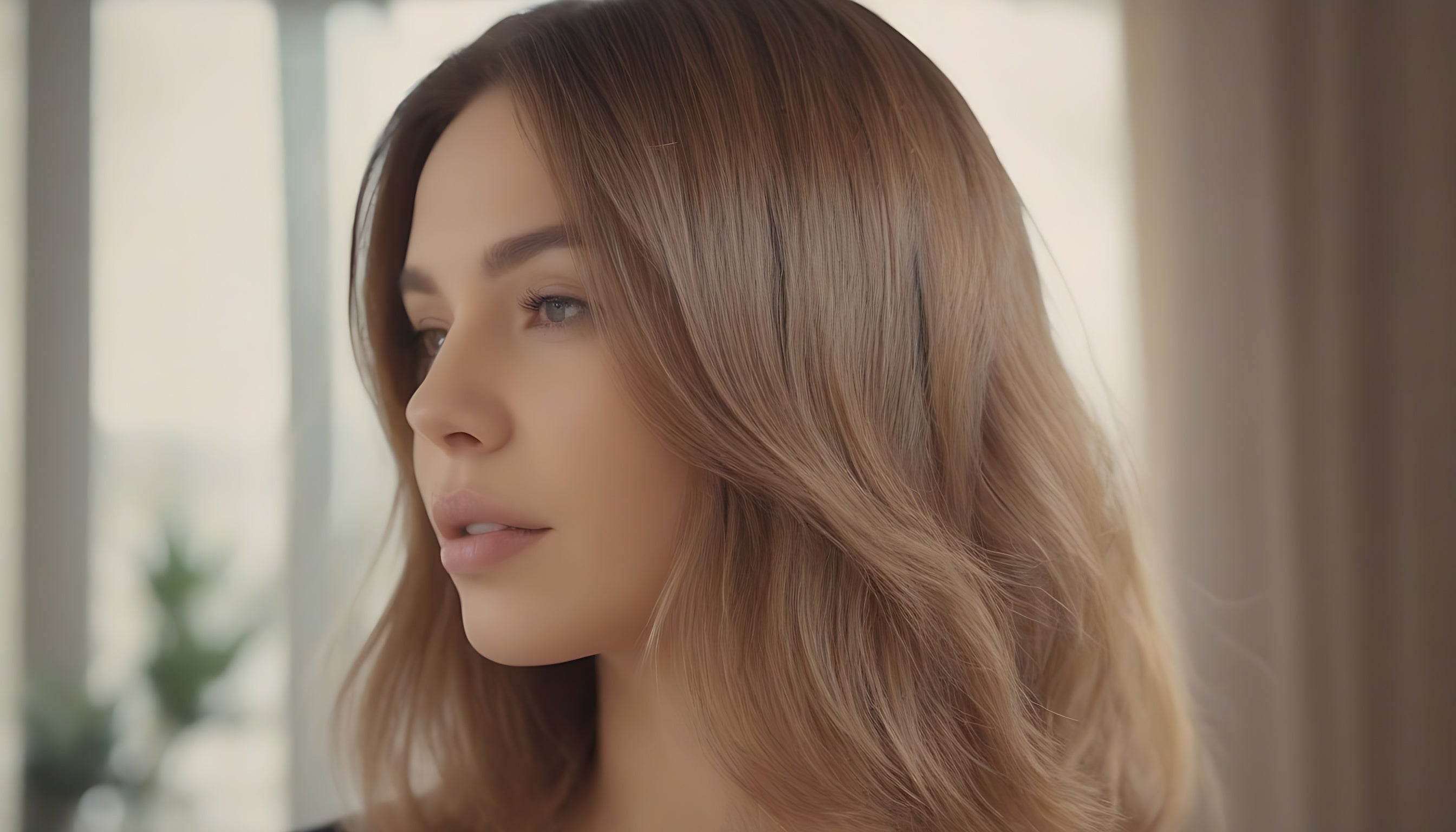 Close-up of healthy, shiny hair after conditioning